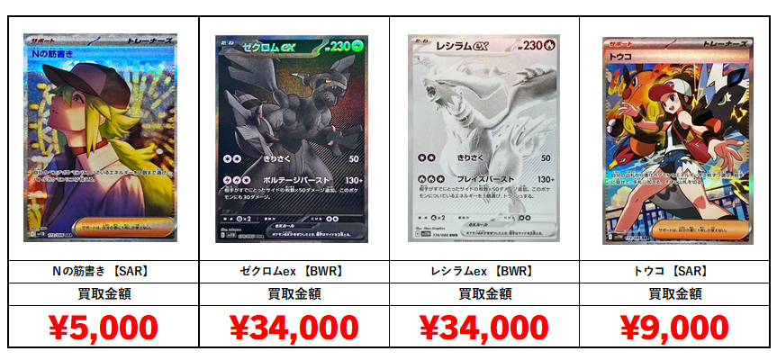 ポケカ最新弾「ブラックボルト」「ホワイトフレア」買取価格表
